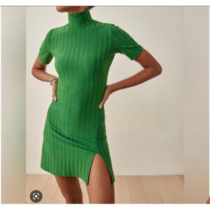 Women's Reformation Zia Kelly Green Ribbed Knit Mini Dress